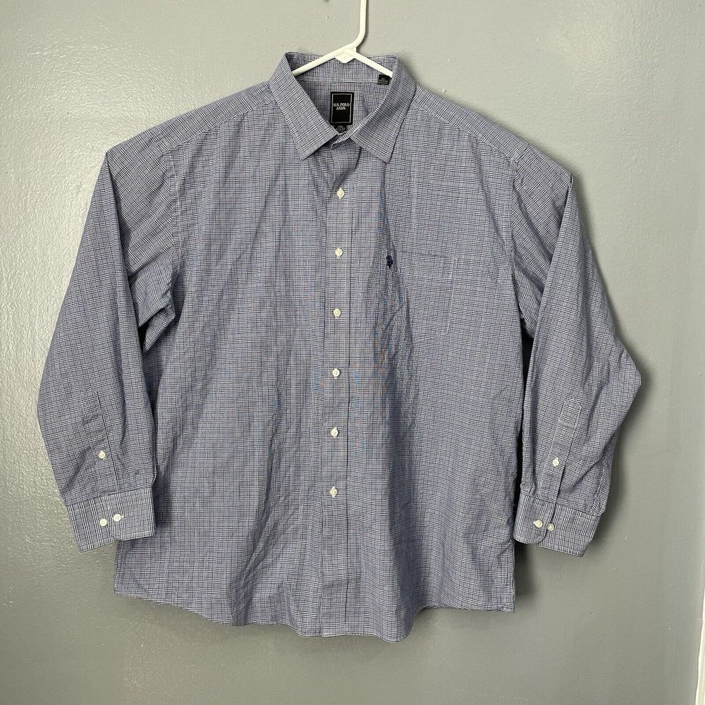 U.S. Polo Assn Dress‎ Shirt Mens 18/18.5 Long Sleeve Button Down  Blue Plaid